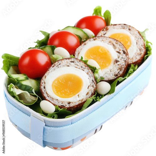 Healthy lunch box arrangement home kitchen food bright environment top view transparent background