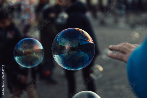 soap bubbles in the air