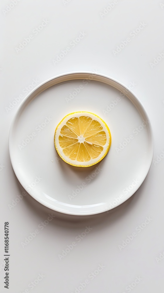 minimalist white plate with single lemon slice clean composition minimalist white plate with single lemon slice clean composition