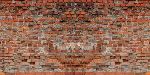 Panoramic old red brick wall background. Masonry wall, stonework