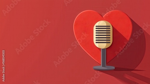 Red heart with a microphone symbolizes love for music and singing.