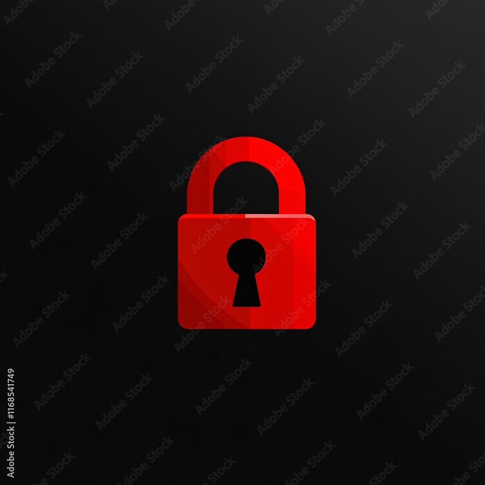 Flat Lock Icon with Sleek Design and Vibrant Red Color on a Dark Background Flat Lock Icon with Sleek Design and Vibrant Red Color on a Dark Background