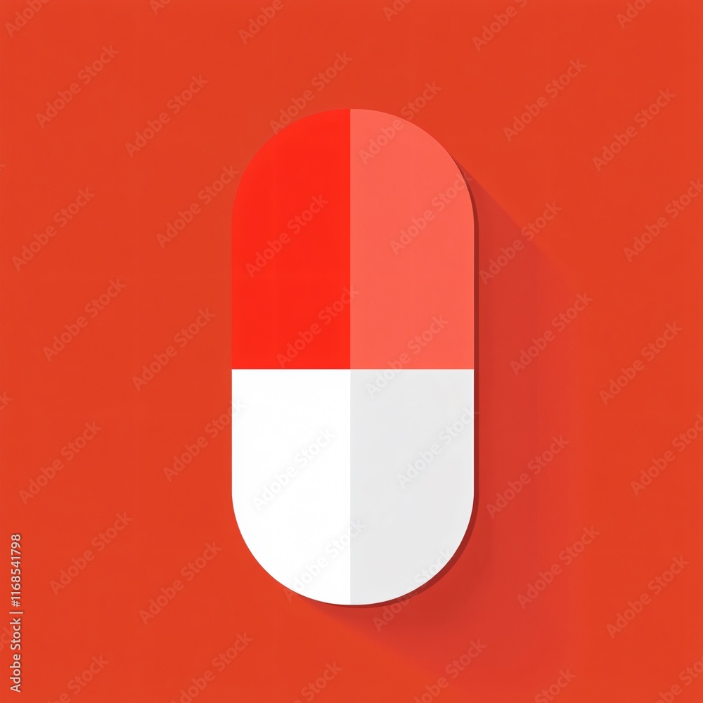 Flat Capsule Icon with Minimalist Style on a Vibrant Red Background Flat Capsule Icon with Minimalist Style on a Vibrant Red Background