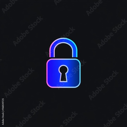 Flat Blue Lock Icon with Sleek Design and Vibrant Color Lines on a Dark Background photo