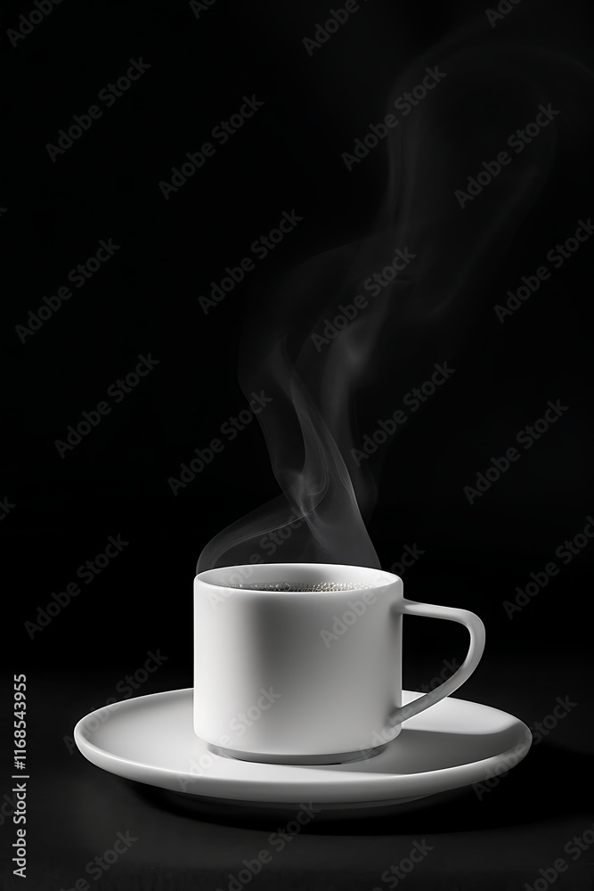 minimalist coffee cup on saucer with steam rising minimalist coffee cup on saucer with steam rising