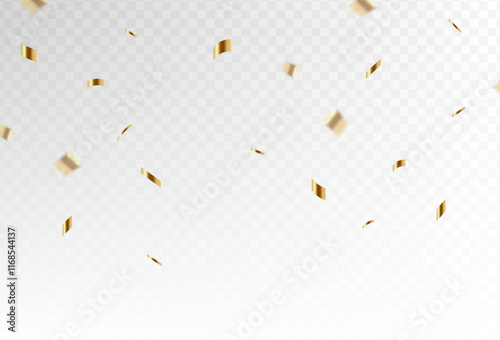 Confetti explosion on a transparent background. Shiny shiny golden paper pieces fly and spread around. vector illustration ,simple design. Vector illustration