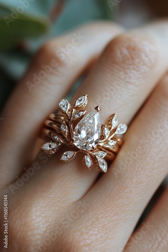Elegant floral engagement ring set with diamonds on a hand