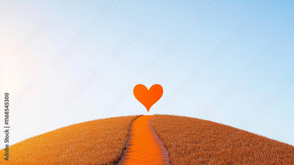 Fototapeta premium heart shaped path leads to bright horizon, symbolizing love and hope