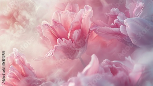 Soft pastel flowers bloom in a serene background with gentle colors and delic...