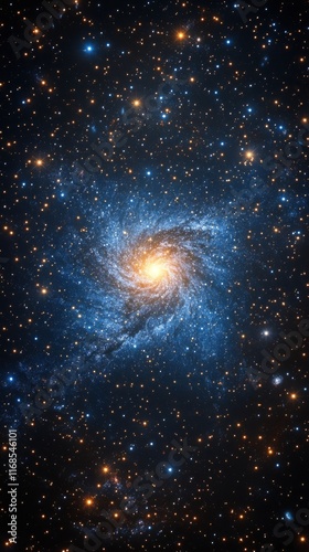 Mesmerizing spiral galaxy with vibrant blue and golden hues captured in deep ...