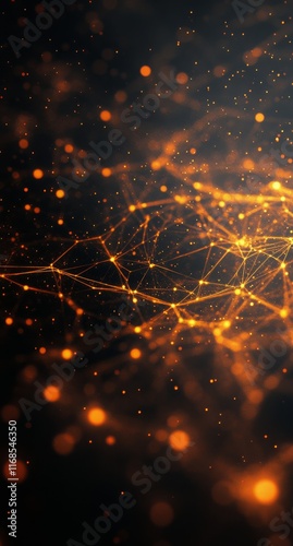 Abstract representation of orange lights and connections in a dark background
