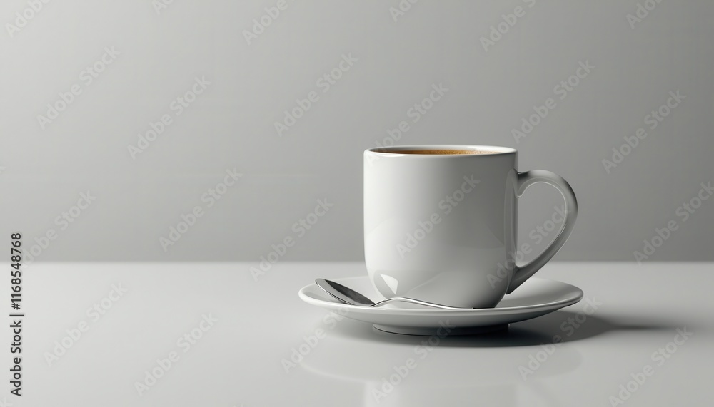 Mockup Coffee Mug on white background with saucer and spoon. Packaging template mockup Mockup Coffee Mug on white background with saucer and spoon. Packaging template mockup