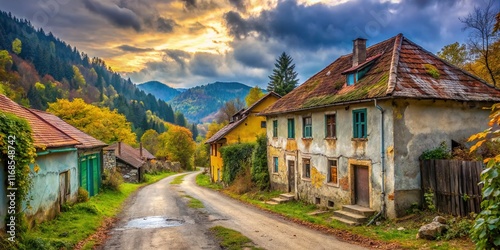 Derelict House on Quiet Kulen Vakuf Road, Una National Park, Bosnia and Herzegovina photo