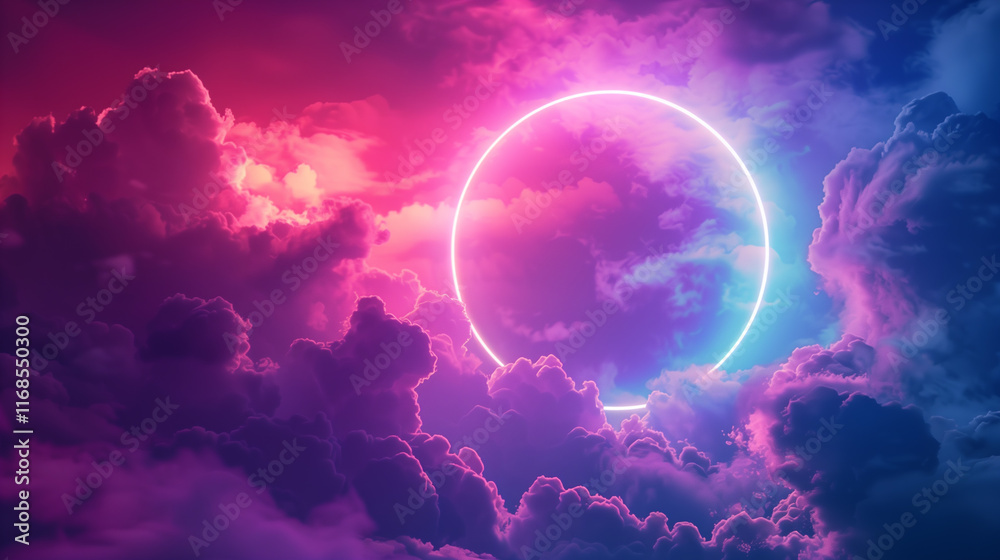 Neon Circle in Dreamlike Colorful Clouds
Neon Circle in Dreamlike Colorful Clouds