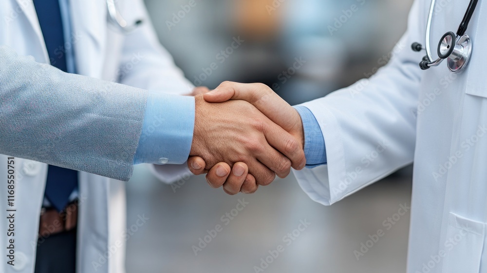 Doctors shaking hands, close-up. Doctors shaking hands, close-up.