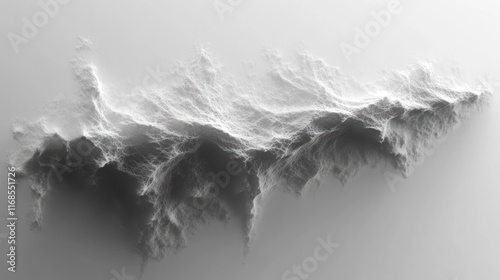 Abstract grayscale rendering of a mountainous landscape.