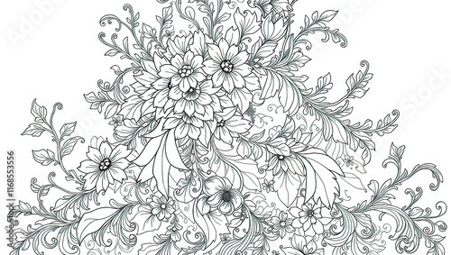 Wallpaper Mural A coloring book with single-line patterns in the form of a fashion trend, vegetation and fantasy, a basis for a tattoo Torontodigital.ca