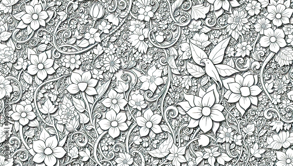 A coloring book with single-line patterns in the form of a fashion trend, vegetation and fantasy, a basis for a tattoo A coloring book with single-line patterns in the form of a fashion trend, vegetation and fantasy, a basis for a tattoo
