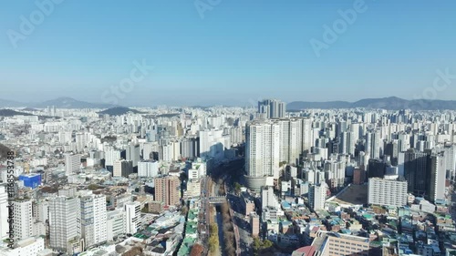 Aerial View of Seoul city in South Korea, Dongdaemun Design Plaza, DDP, Winter photo