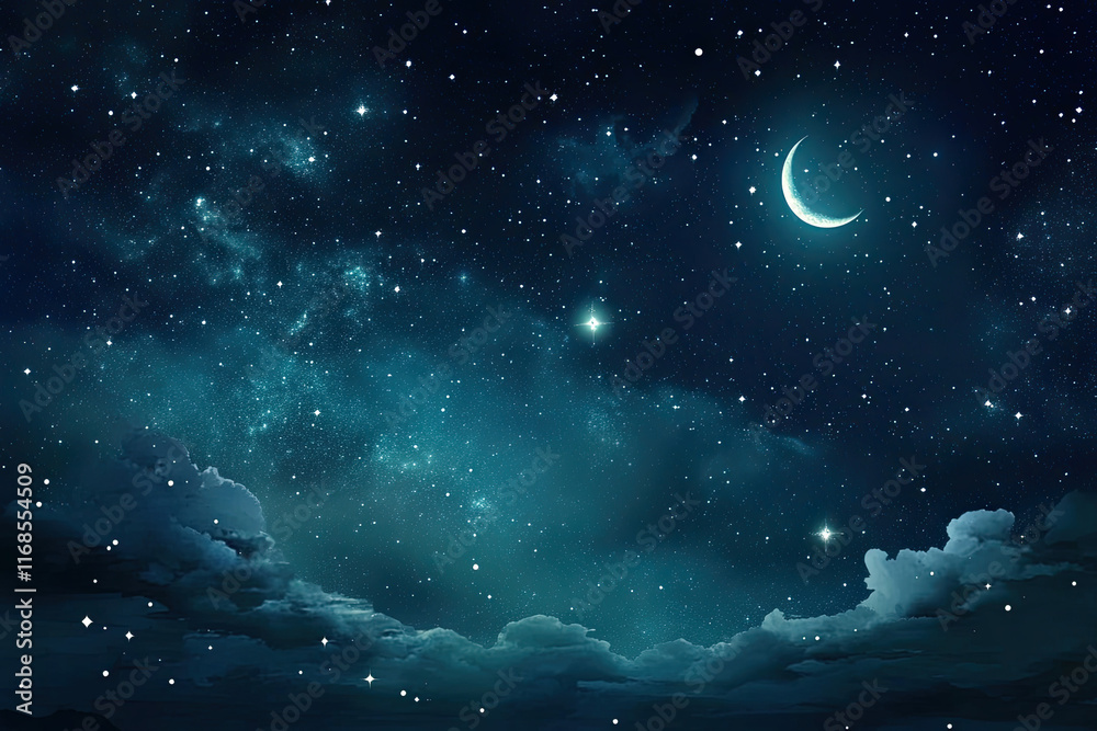 Fototapeta premium Dark, starry night sky with visible constellations and a clear, bright moon