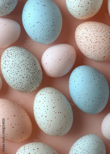 Colorful decorative eggs arranged on a light background for seasonal celebration