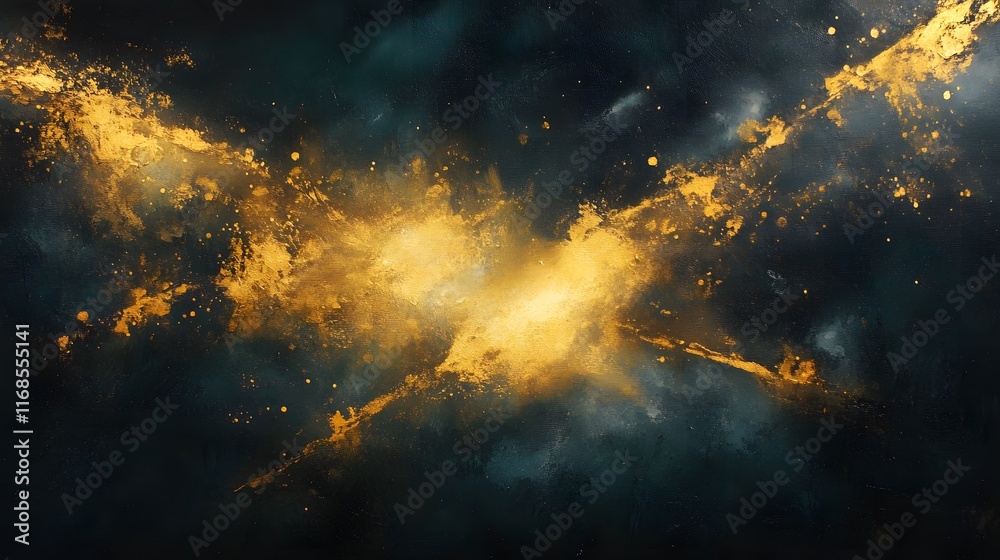 Fototapeta premium Abstract Gold and Dark Blue Splashes of Paint