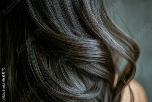 Elegant long dark hair showcasing smooth texture and natural shine in a close...