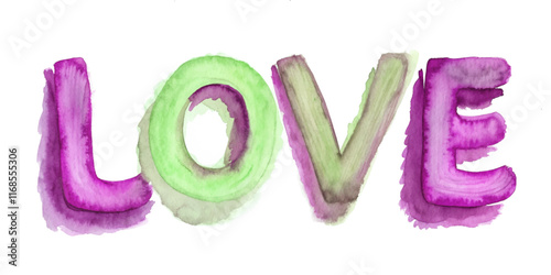 Colorful watercolor letters, vibrant love illustration, artistic design, romantic theme, creative expression, decorative art.