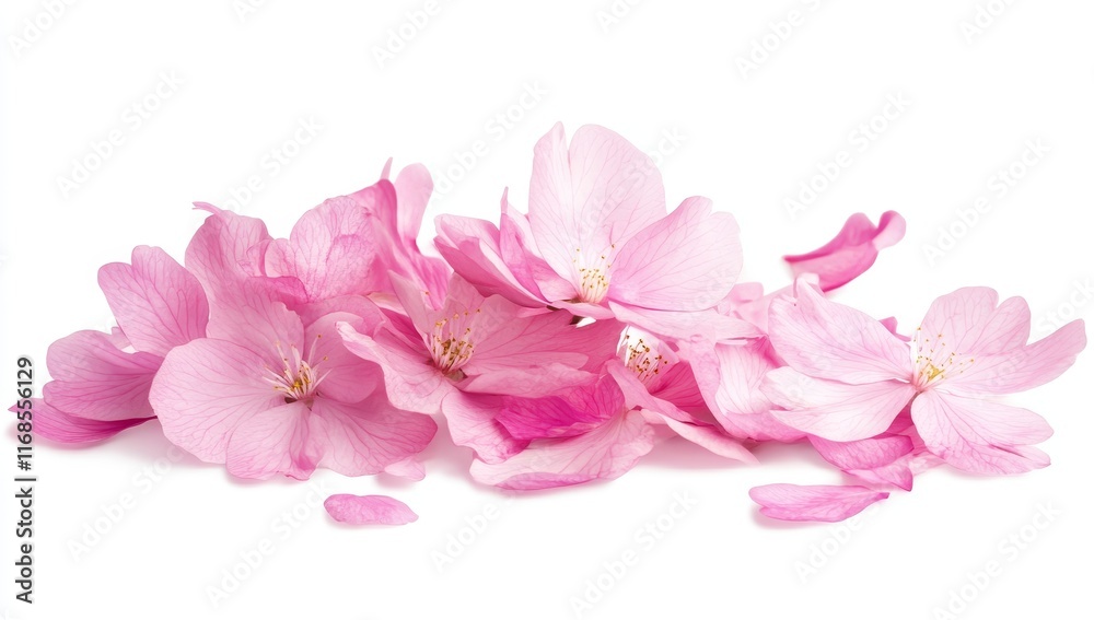 Delicate pink cherry blossoms and petals isolated on white. Delicate pink cherry blossoms and petals isolated on white.