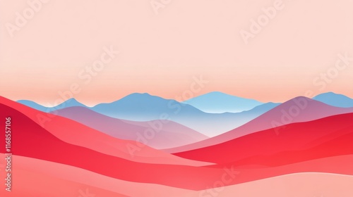 Mountain landscape with soft red and blue hues under a serene sky at dusk