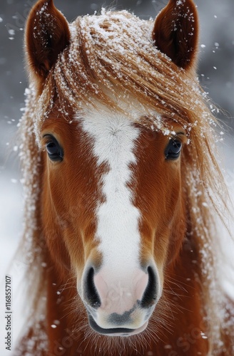 Magnificent brown horse with braided mane in elegant bridle against blurred b...
