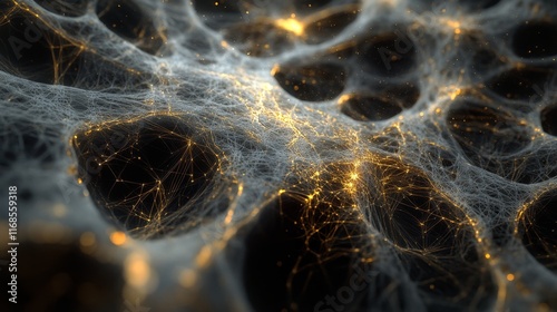 Abstract representation of neural connections glowing in a dark environment
