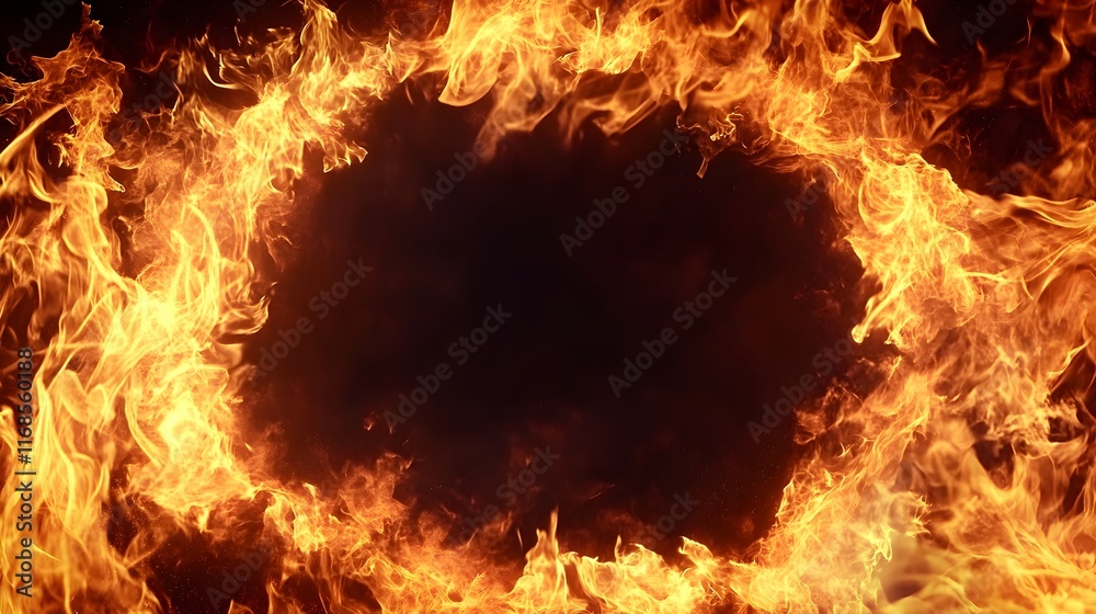 Fiery Ring of Encircling Inferno Flames Burning Brightly Fiery Ring of Encircling Inferno Flames Burning Brightly