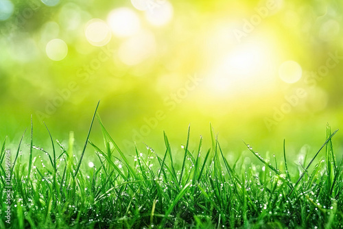 High-resolution image of a grassy field with dew drops glistening in the morning light