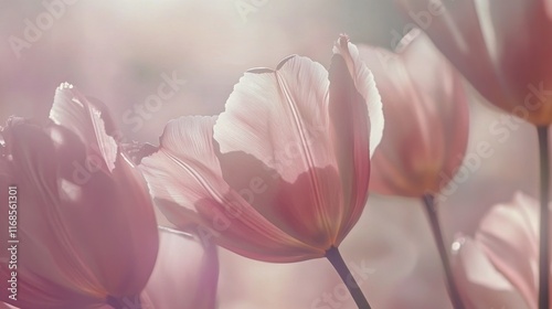 Soft pastel flowers bloom in a serene background with gentle colors and delic...