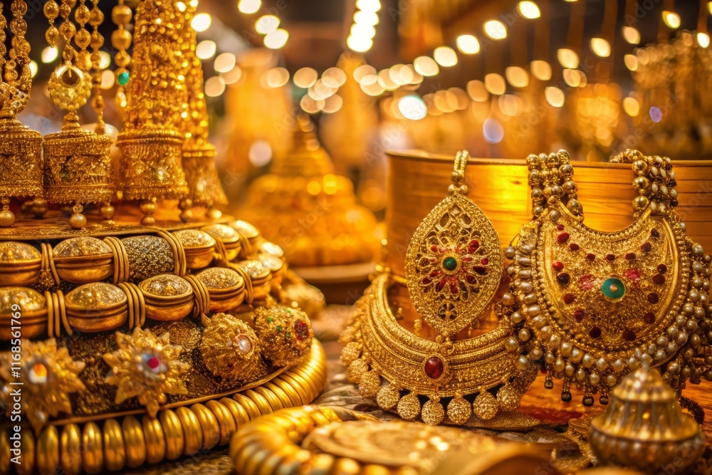 Fototapeta premium Gleaming Gold Jewelry Displayed at Dubai's Historic Souk