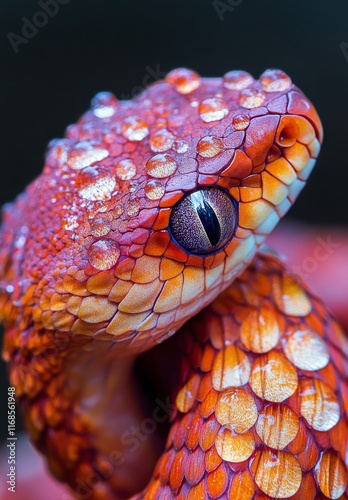 Colorful snake showcased with intricate scales and bright hues in a close-up ...