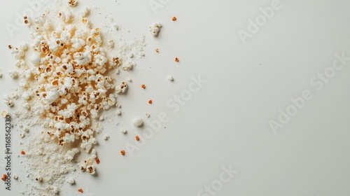 Snack time with scattered popcorn on a light background perfect for movie nights