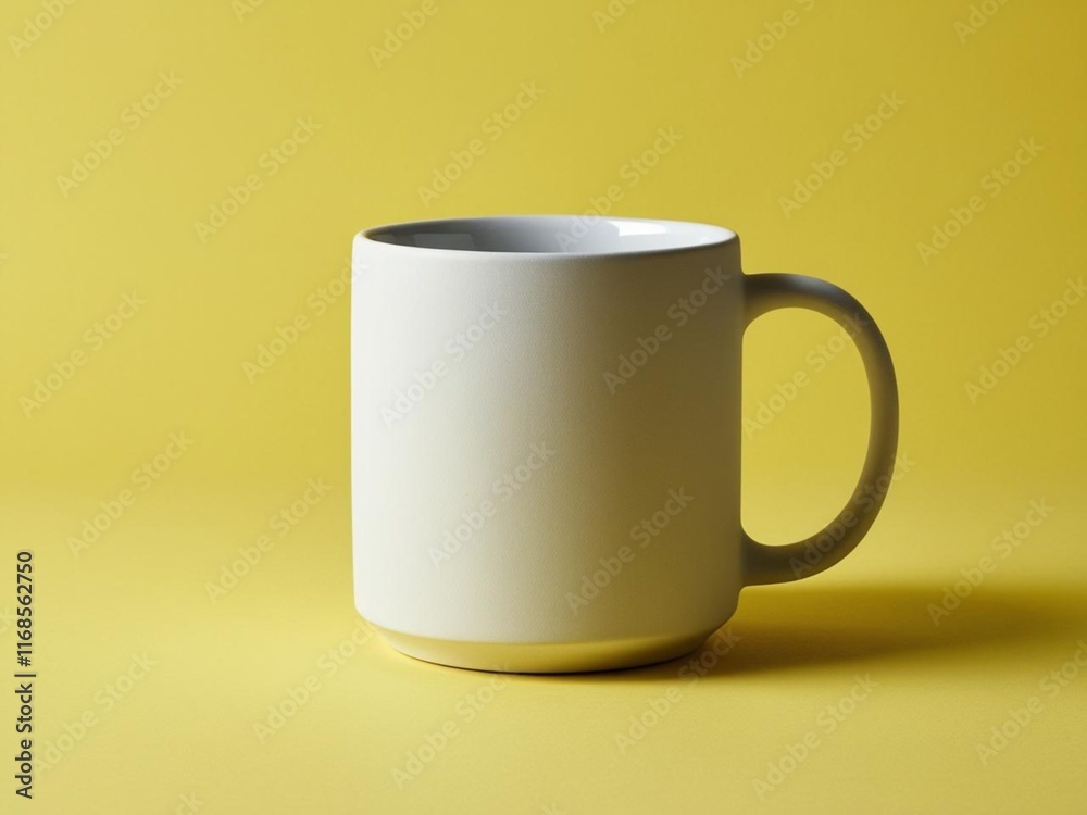 White mug mockup on a yellow background. White mug mockup on a yellow background.