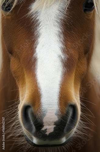 Magnificent brown horse with braided mane in elegant bridle against blurred b...