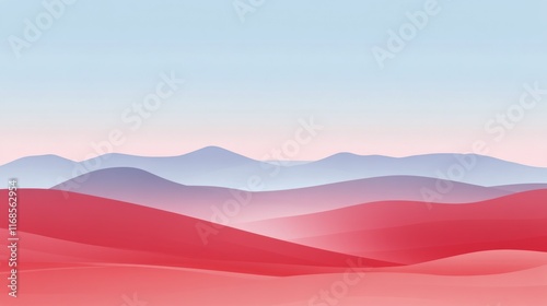 Mountain landscape with soft red and blue hues under a serene sky at dusk