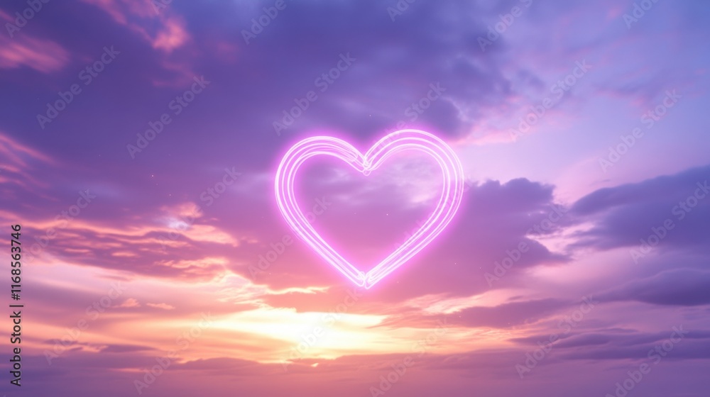 Luminous Heart Neon Sign Against a Gradient Twilight Sky, Soft Pink and Purple Tones, Ethereal Light Rays, Romantic Floating Particles, Creating a Dreamy Valentine's Atmosphere with Dramatic Lighting Luminous Heart Neon Sign Against a Gradient Twilight Sky, Soft Pink and Purple Tones, Ethereal Light Rays, Romantic Floating Particles, Creating a Dreamy Valentine's Atmosphere with Dramatic Lighting