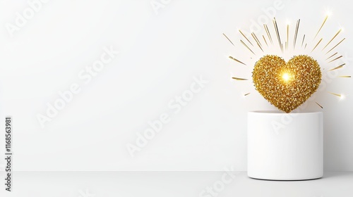 Golden Heart Decoration with Sparkling Rays on White Background for Celebrations and Special Occasions