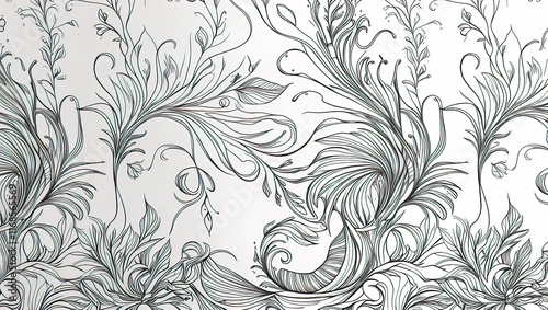 coloring page featuring ornate fantasy and foliage inspired patterns, with intertwining swirls and curves that evoke a high fashion feel, perfect as a base for a unique tattoo design,
