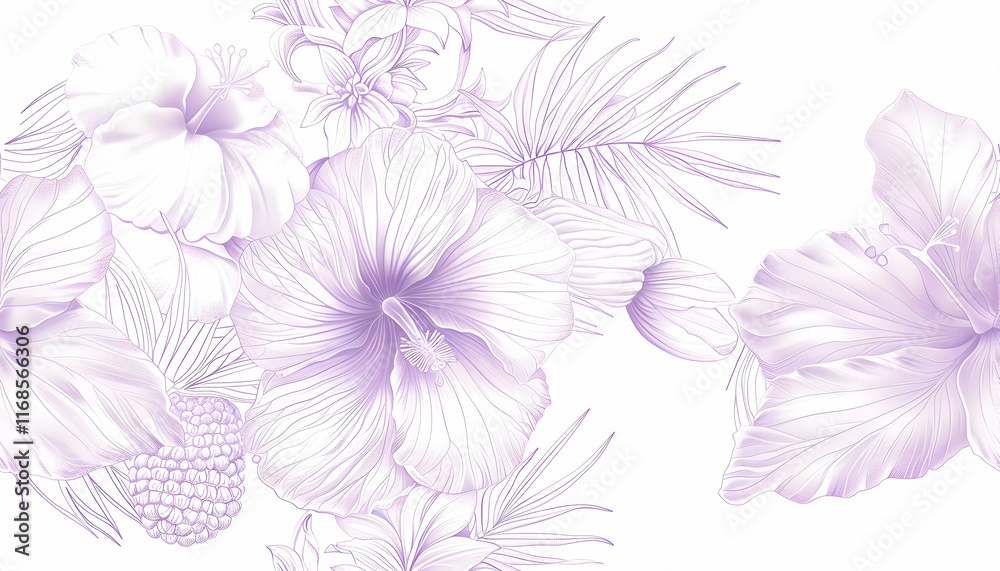 Obraz premium Lavender Hibiscus Floral Illustration Background