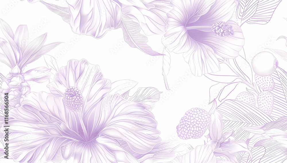 Fototapeta premium Lavender Hibiscus Illustration Botanical Background