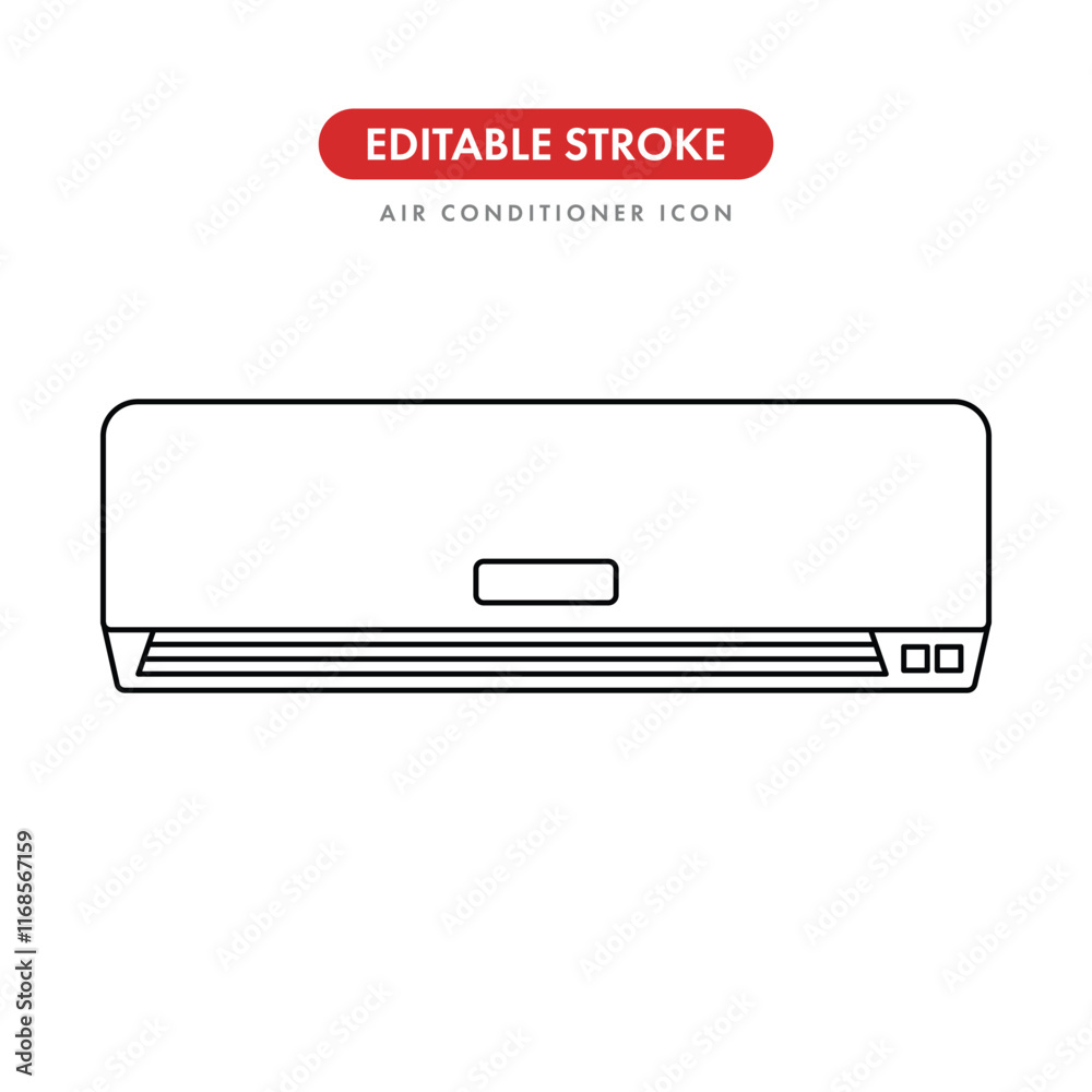 Air conditioner black and white flat vector icon design with editable stroke