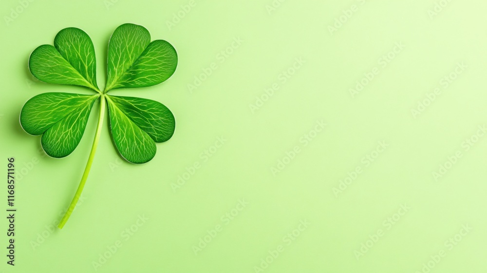Vibrant Green Four Leaf Clover on Soft Green Background for Good Luck Symbolism Vibrant Green Four Leaf Clover on Soft Green Background for Good Luck Symbolism