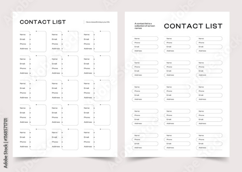 Contact List Planner, Personal Planner Layout