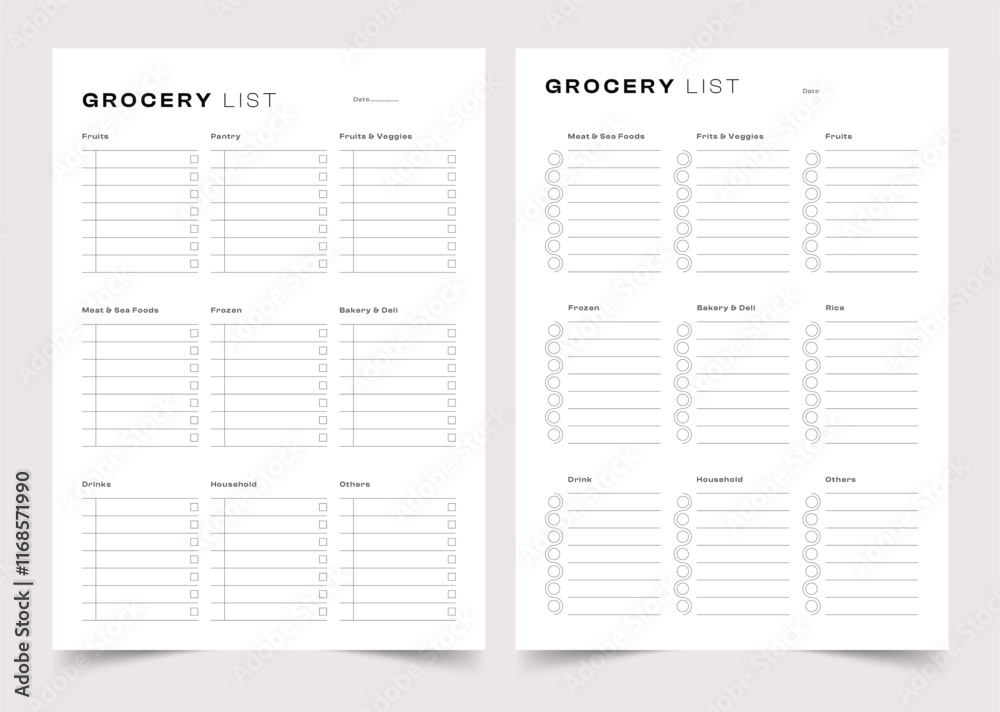 Grocery List Planner Template, Vector Planner Grocery List Planner Template, Vector Planner